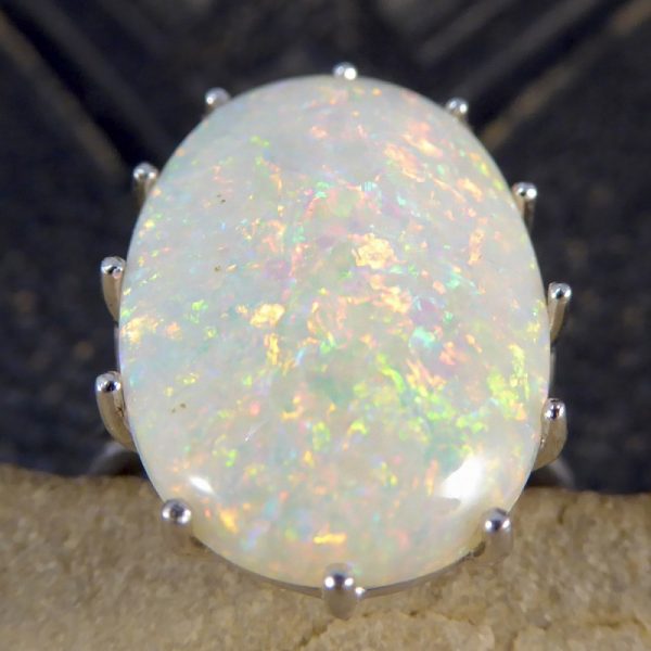 Large Opal 18ct White Gold Dress Ring