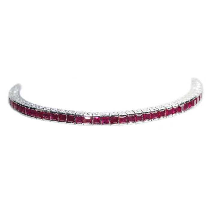 Late Art Deco 5.04ct Square Cut Ruby And Platinum Line Bracelet, Circa 1935