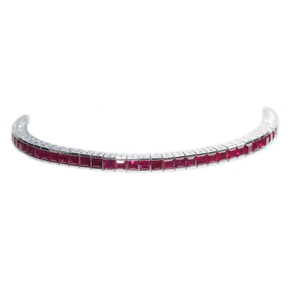 Late Art Deco 5.04ct Square Cut Ruby And Platinum Line Bracelet, Circa 1935