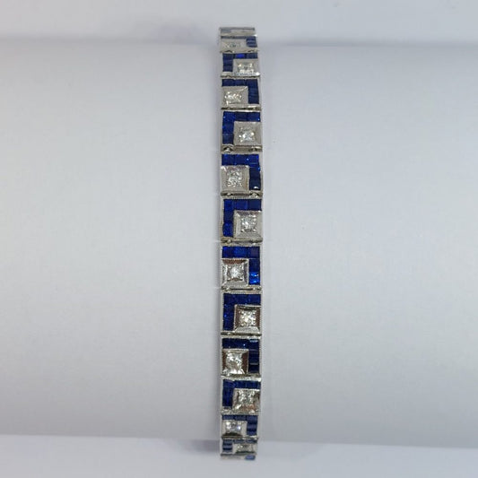 Late Art Deco Antique Sapphire and Diamond Line Bracelet