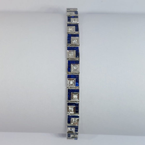 Late Art Deco Antique Sapphire and Diamond Line Bracelet
