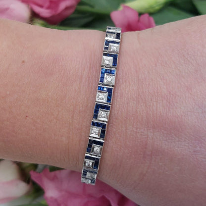 Art Deco Antique Sapphire and Diamond Line Bracelet