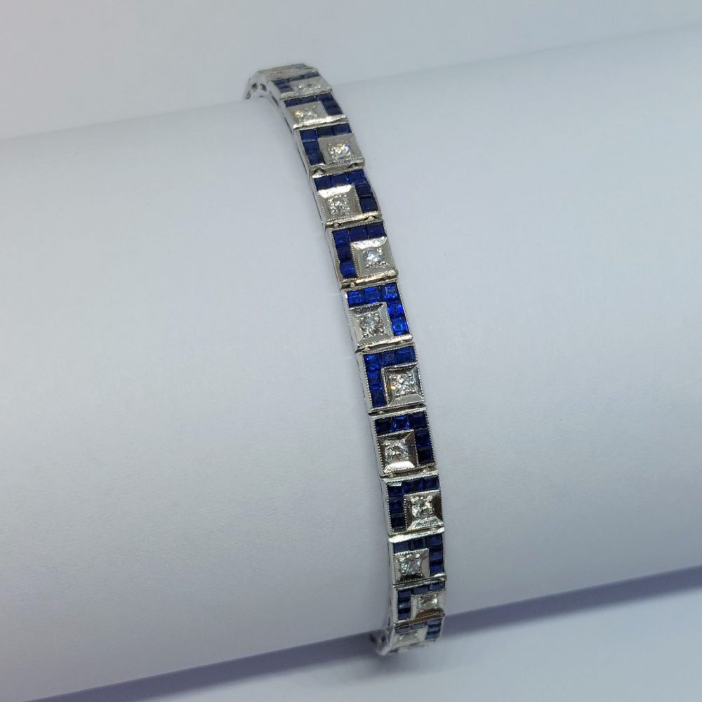 Art Deco Sapphire and Diamond Line Bracelet