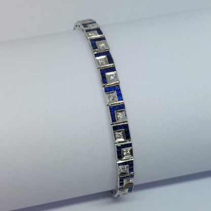 Art Deco Sapphire and Diamond Line Bracelet