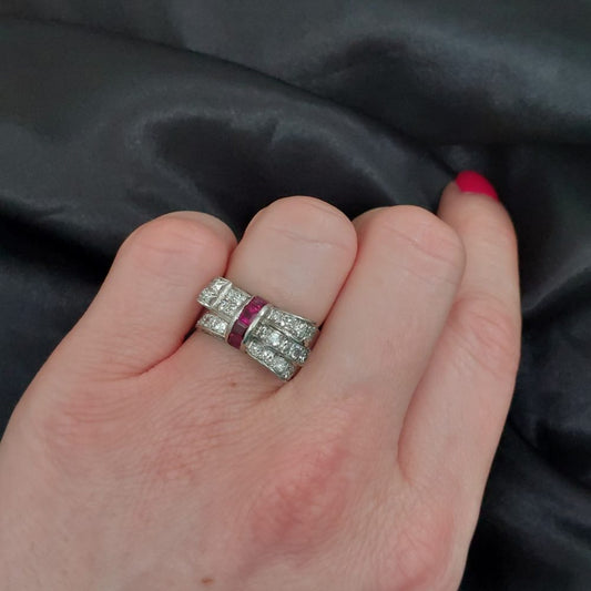 Late Art Deco Diamond and Ruby Dress Ring