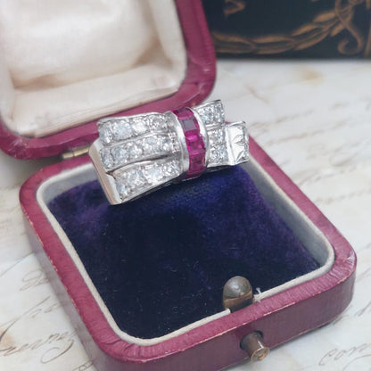 Late Art Deco Diamond and Ruby Dress Ring