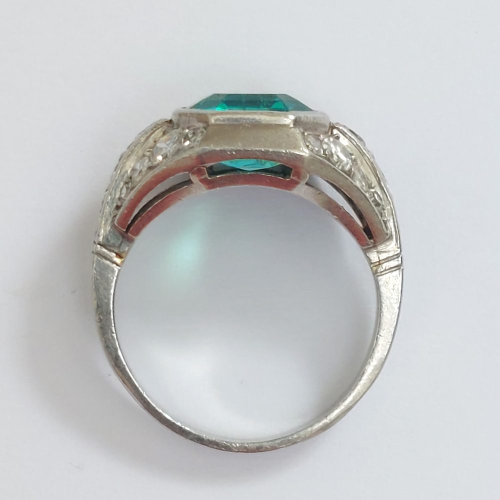 Late Art Deco Emerald and Diamond Ring