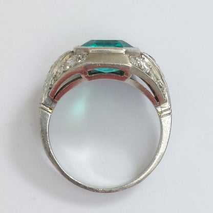Late Art Deco Emerald and Diamond Ring