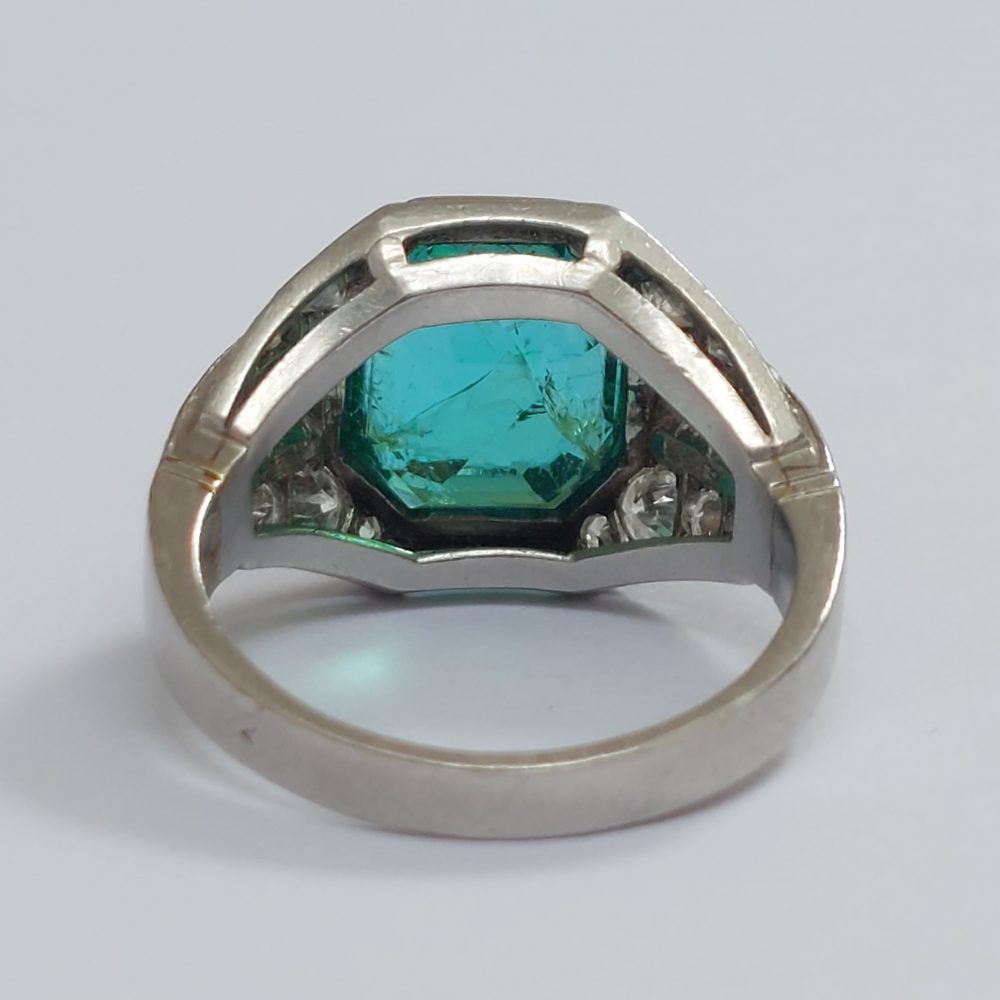 Late Art Deco Emerald and Diamond Ring