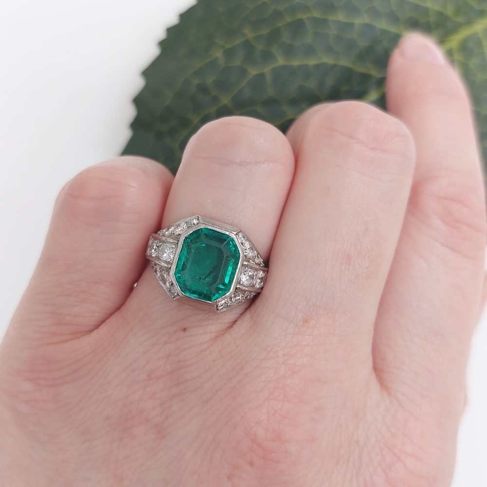 Art Deco Emerald and Diamond Ring