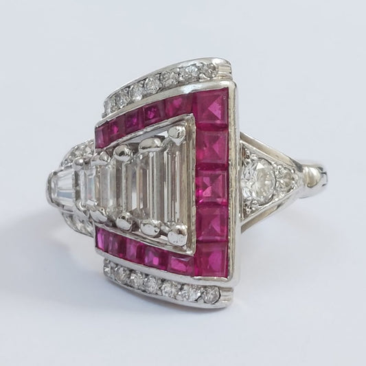 Late Art Deco Ruby and Diamond Dress Ring