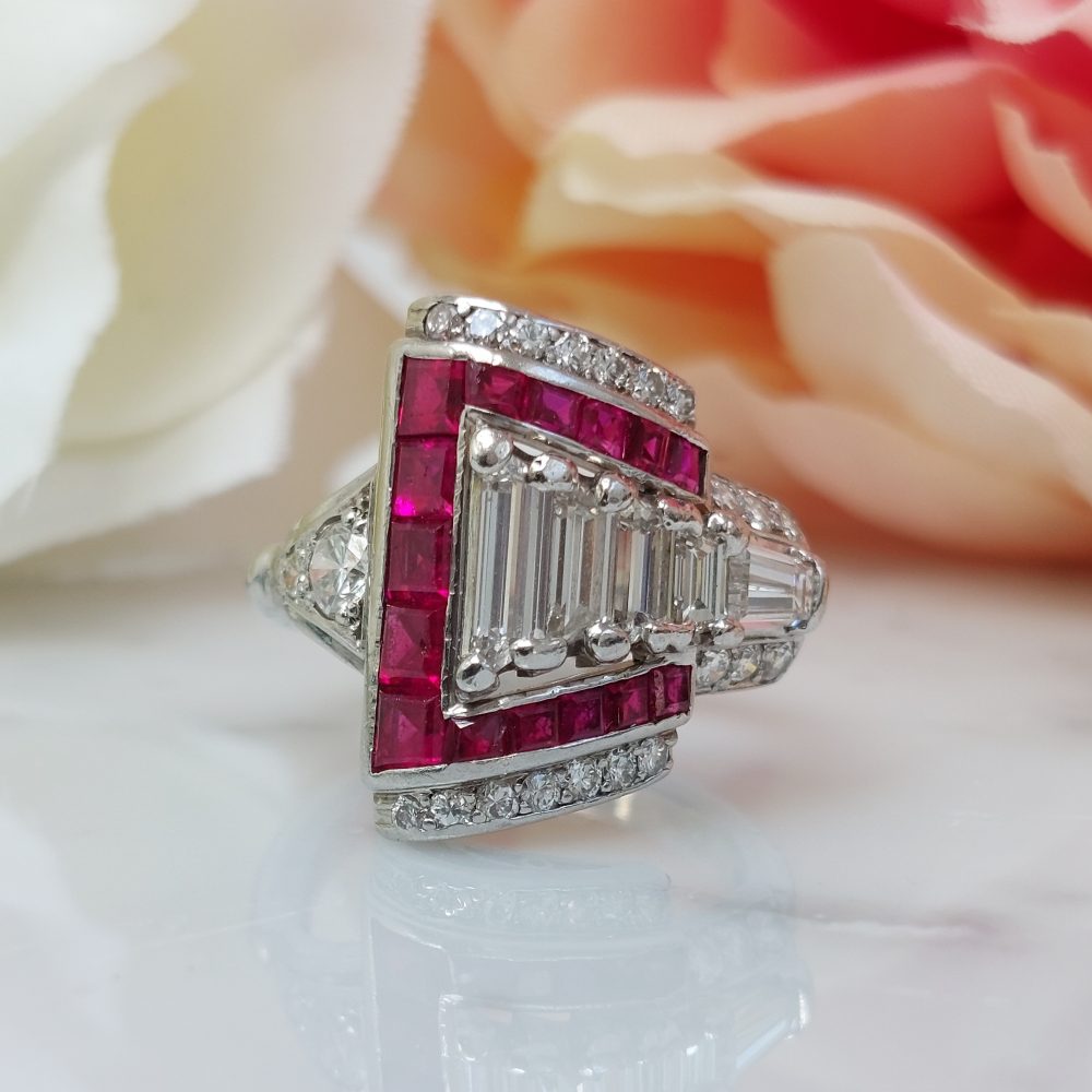 Late Art Deco Ruby and Diamond Dress Ring