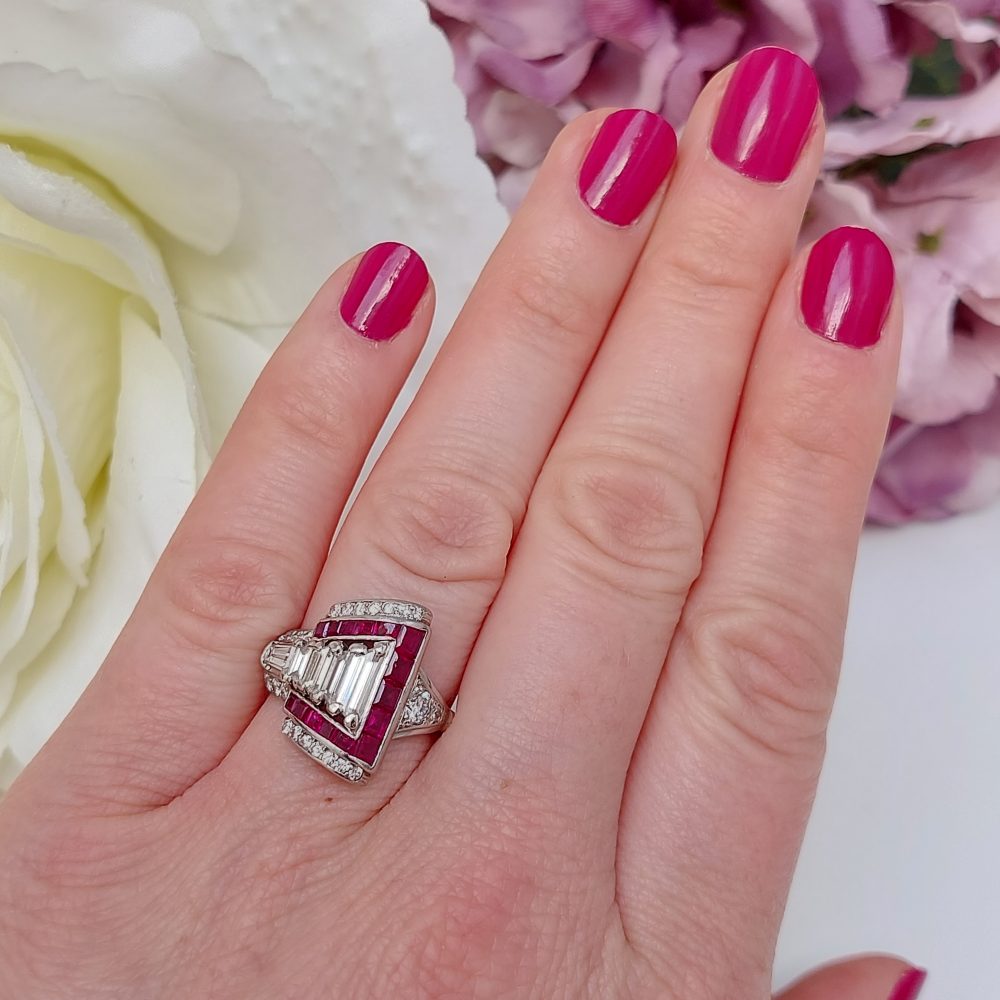 Late Art Deco Ruby and Diamond Dress Ring