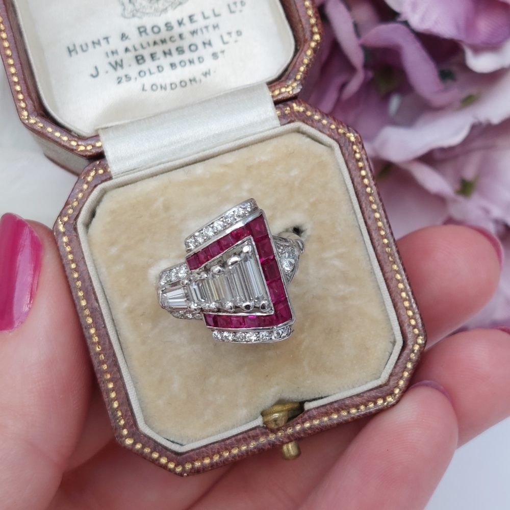 Late Art Deco Ruby and Diamond Dress Ring