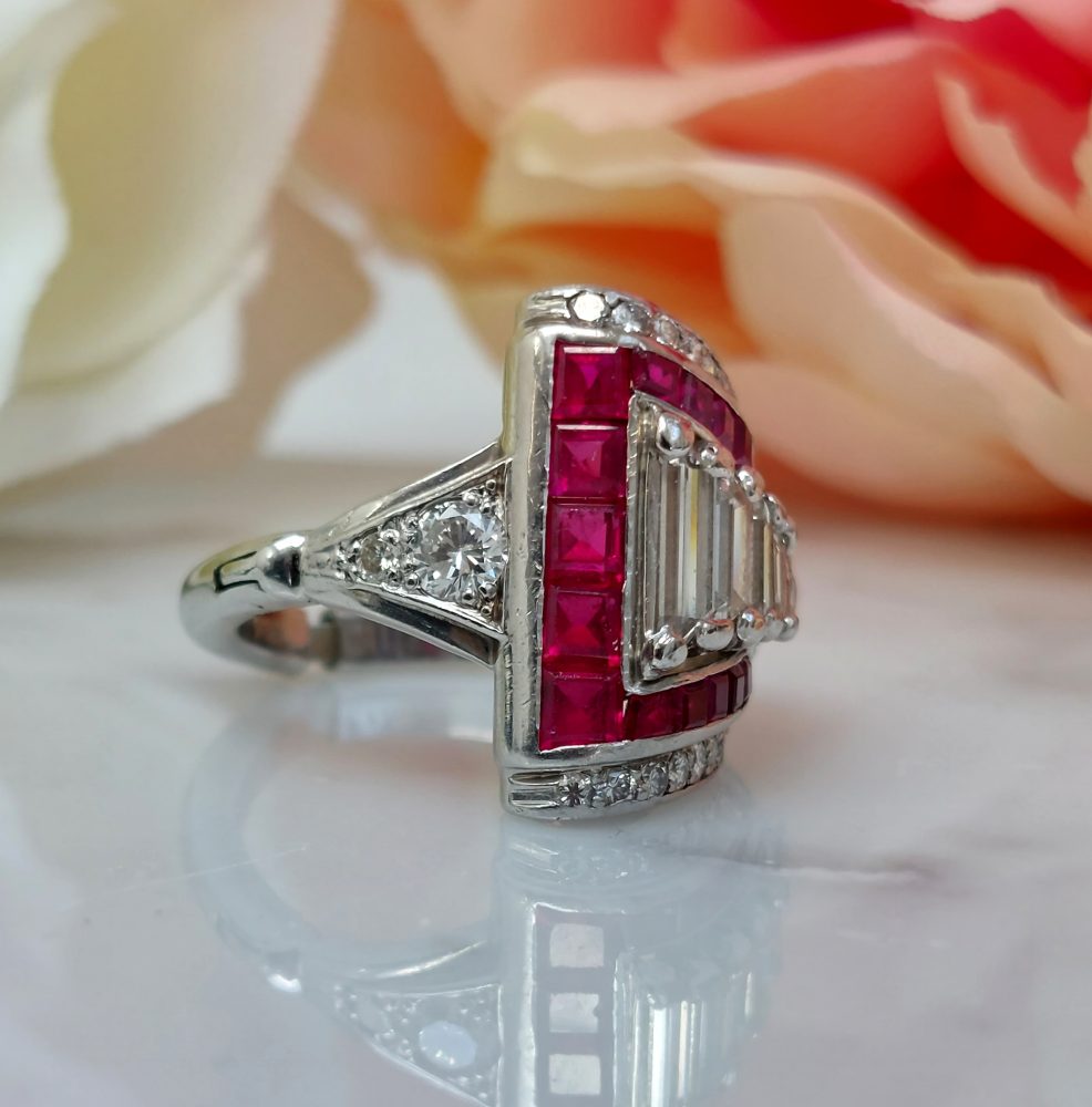 Late Art Deco Ruby and Diamond Dress Ring