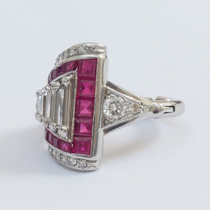 Late Art Deco Ruby and Diamond Dress Ring