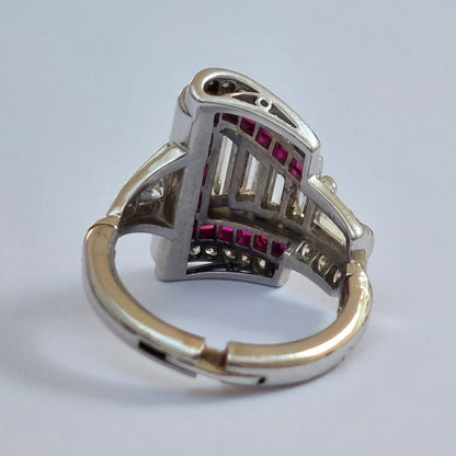 Late Art Deco Ruby and Diamond Dress Ring