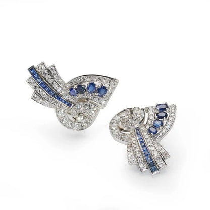 Vintage 1940s Sapphire and Diamond Spray Earrings