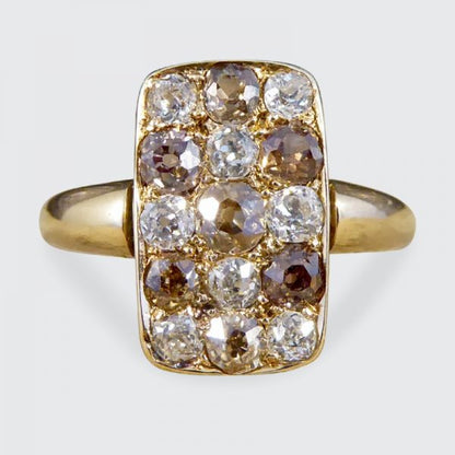 Late Victorian Antique 1.57ct Brown and White Diamond Chequerboard Ring