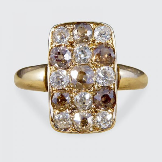 Late Victorian Antique 1.57ct Brown and White Diamond Chequerboard Ring