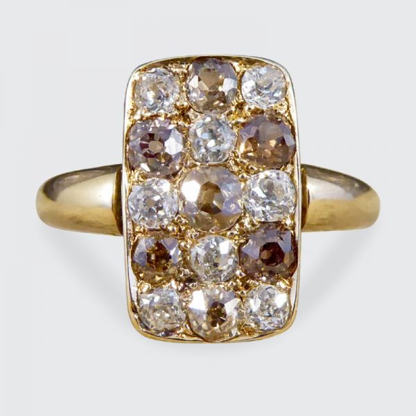 Late Victorian Antique 1.57ct Brown and White Diamond Chequerboard Ring