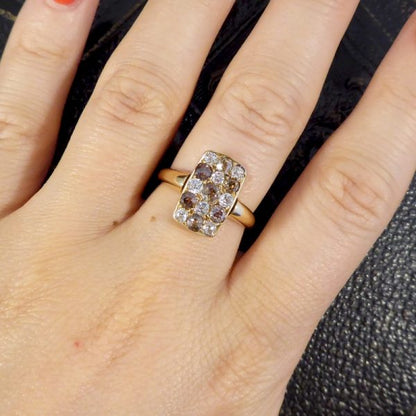 Victorian Antique 1.57ct Brown and White Diamond Chequerboard Ring
