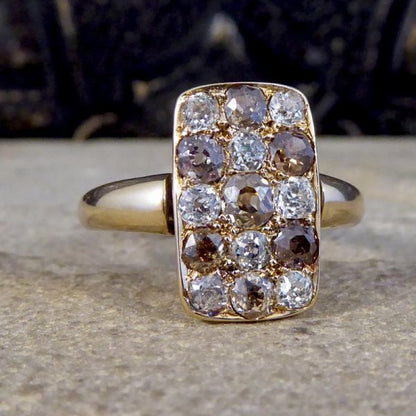 Late Victorian Antique 1.57ct Brown and White Diamond Chequerboard Ring