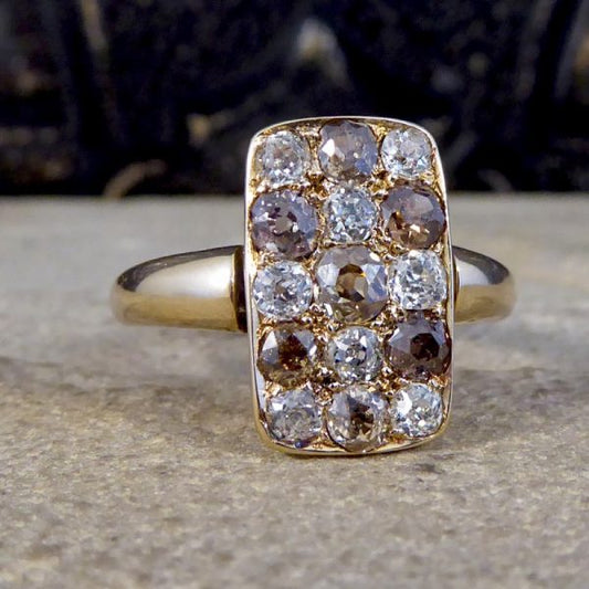 Late Victorian Antique 1.57ct Brown and White Diamond Chequerboard Ring