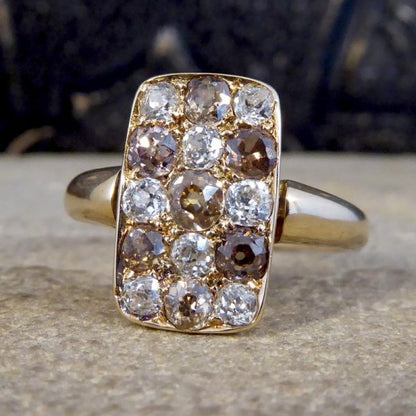 Late Victorian Antique 1.57ct Brown and White Diamond Chequerboard Ring