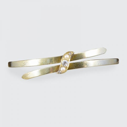 Late Victorian Antique Diamond and Seed Pearl Bangle