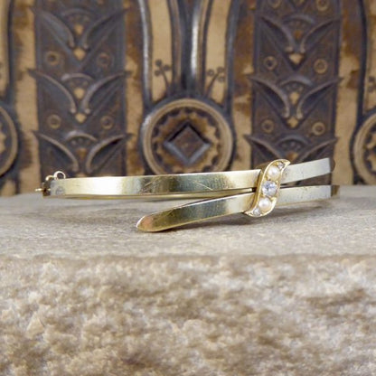 Late Victorian Antique Diamond and Seed Pearl Bangle