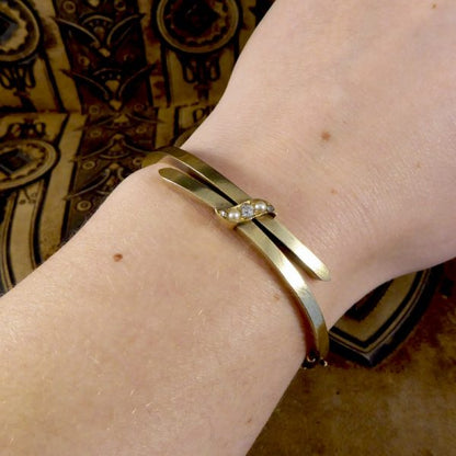 Late Victorian Antique Diamond and Seed Pearl Bangle