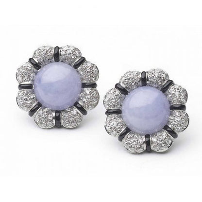 Lavender Jade and Diamond Flower Earrings