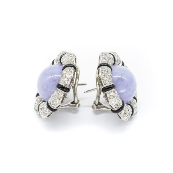 Lavender Jade and Diamond Flower Earrings