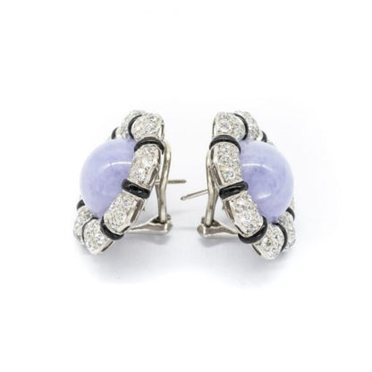 Lavender Jade and Diamond Flower Earrings