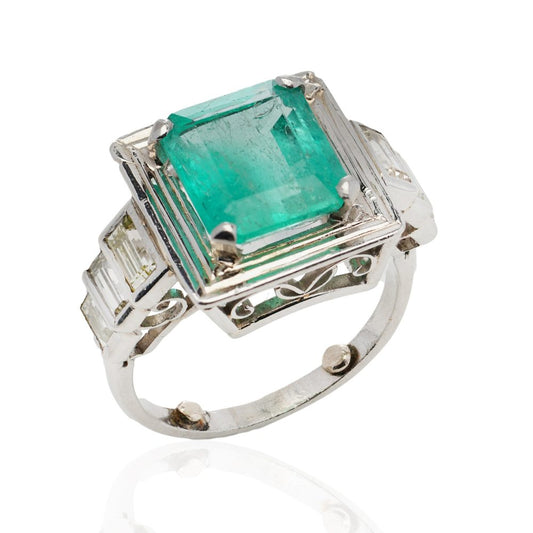 Certified 4.20ct Colombian Emerald and Diamond Ring