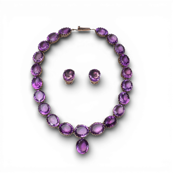 Art Deco Amethyst Riviere Necklace And Earring Suite, 1930's - 1940's