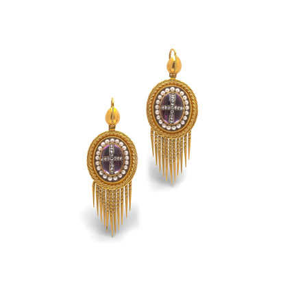 19th Century 21 Carat Gold Amethyst, Pearl And Diamond Earrings