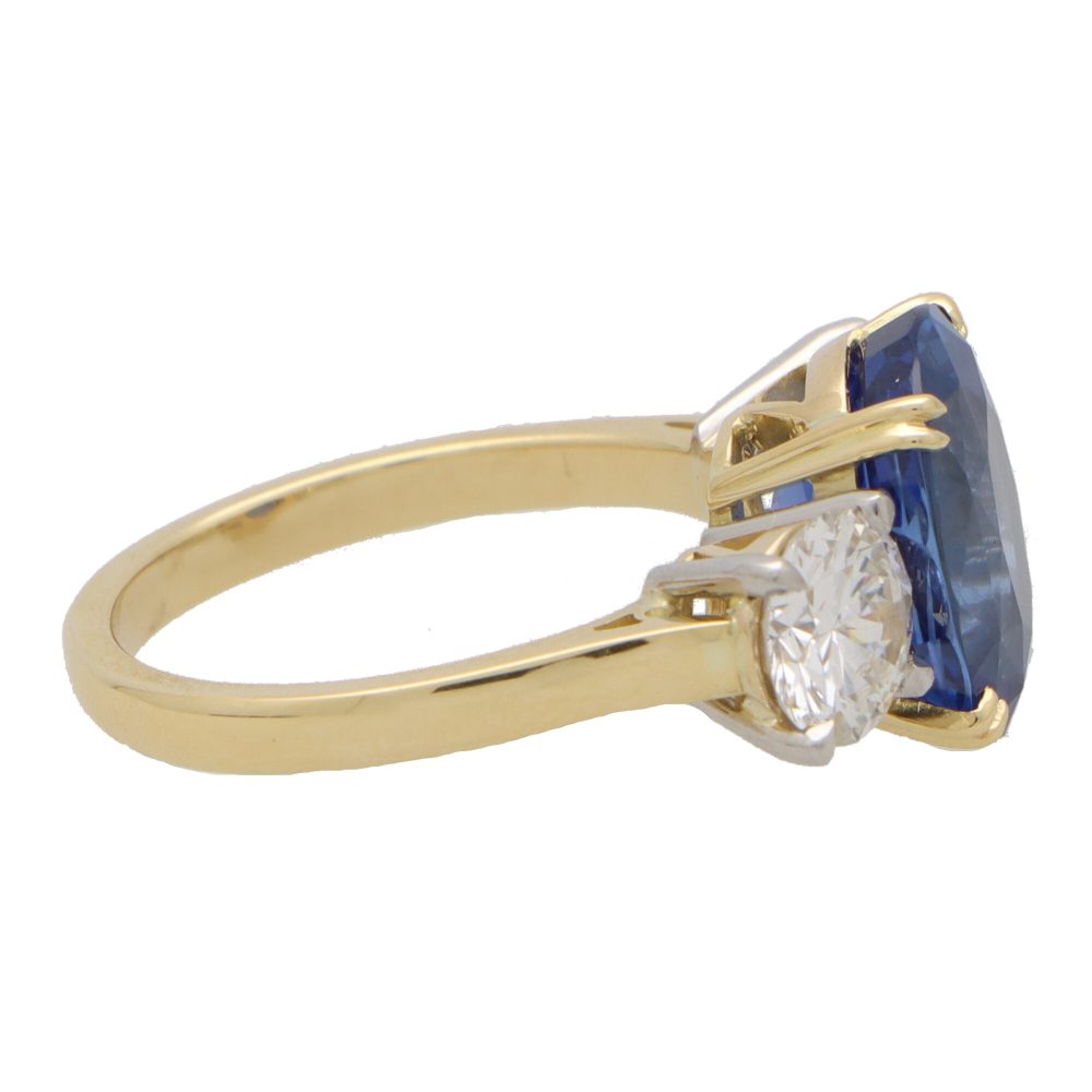Certified 7.18ct Sapphire and Diamond Three Stone Ring
