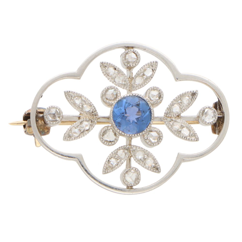 Art Deco Sapphire and Diamond Floral Brooch