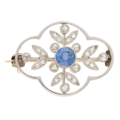 Art Deco Sapphire and Diamond Floral Brooch