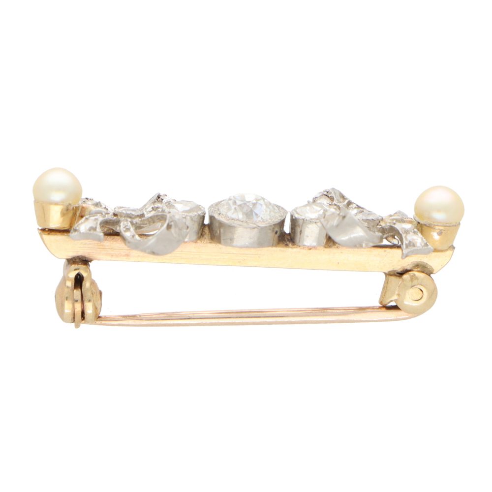 Antique Art Deco Diamond and Pearl Bow Pin Brooch