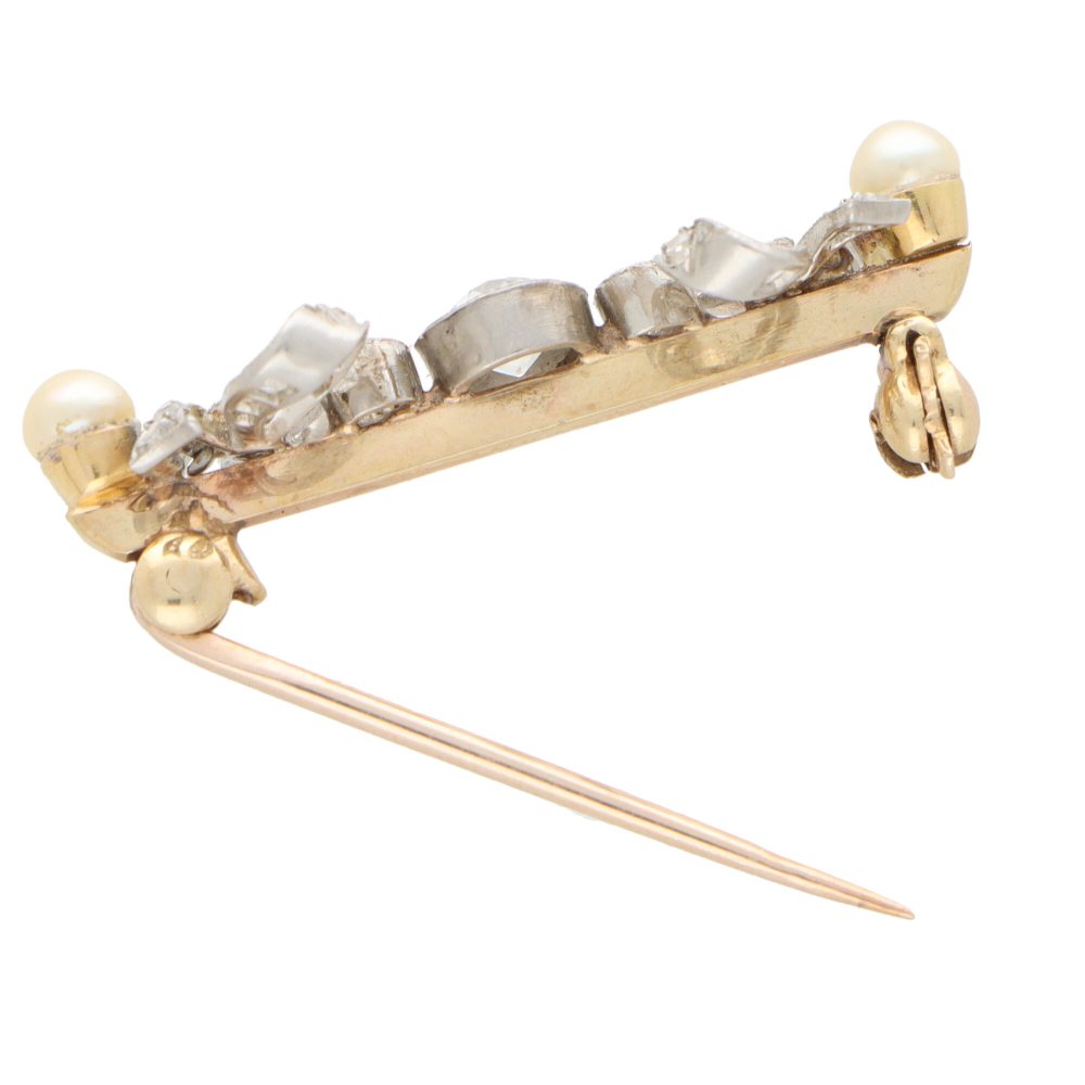 Antique Art Deco Diamond and Pearl Bow Pin Brooch