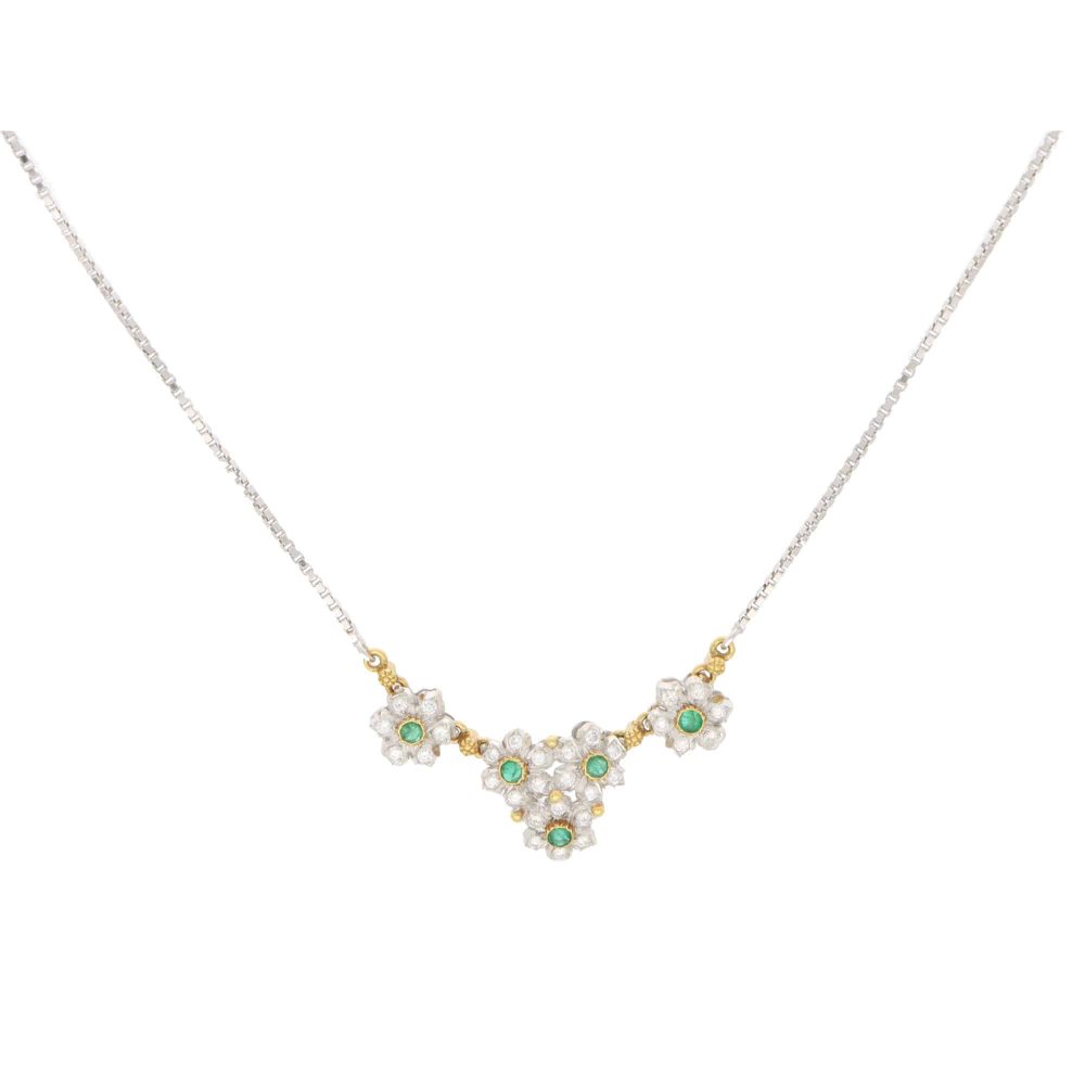 Vintage Buccellati Primavera Diamond and Emerald Necklace