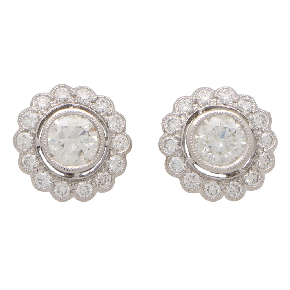 Diamond Floral Cluster Earrings in Platinum, 2.54 carat total