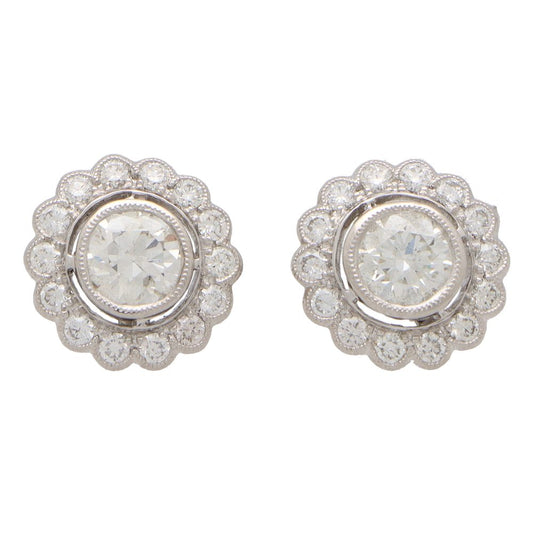 Diamond Floral Cluster Earrings in Platinum, 2.54 carat total