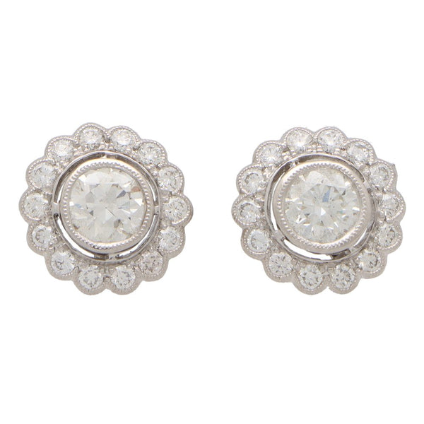Diamond Floral Cluster Earrings in Platinum, 2.54 carat total