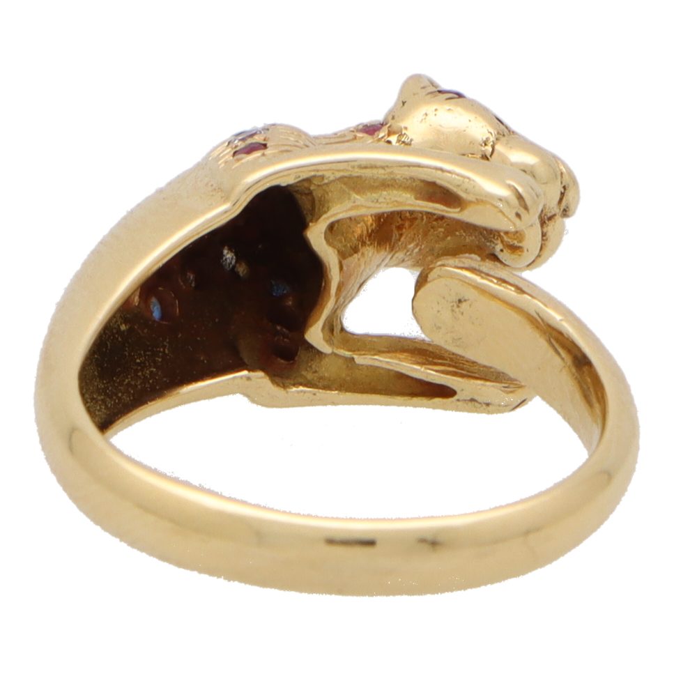 Vintage Diamond Ruby and Sapphire Leopard Ring