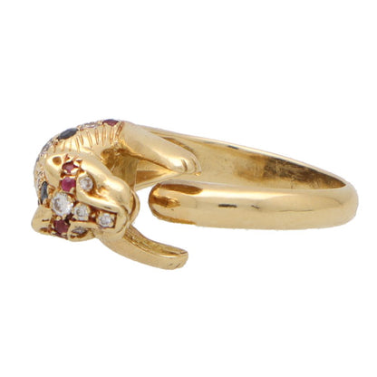 Vintage Diamond Ruby and Sapphire Leopard Ring