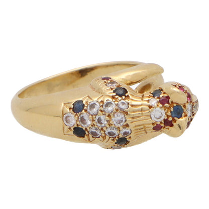 Vintage Diamond Ruby and Sapphire Leopard Ring
